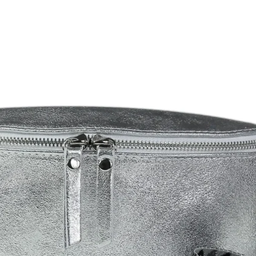 Florence Echtleder Gürteltasche Damen silber metallic Bauchtasche Jugend OTF807J