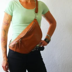 Florence Echtleder Gürteltasche extra groß Damen hellbraun Bauchtasche Jugend OTF820C