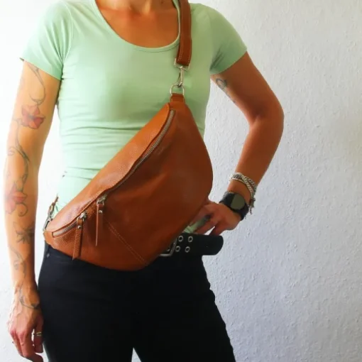 Florence Echtleder Gürteltasche extra groß Damen hellbraun Bauchtasche Jugend OTF820C