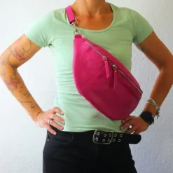 Florence Echtleder Gürteltasche extra groß Damen fuchsia Bauchtasche Jugend OTF820P