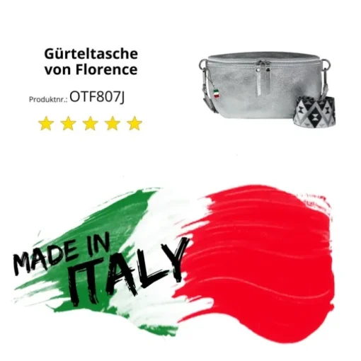 Florence Echtleder Gürteltasche Damen silber metallic Bauchtasche Jugend OTF807J