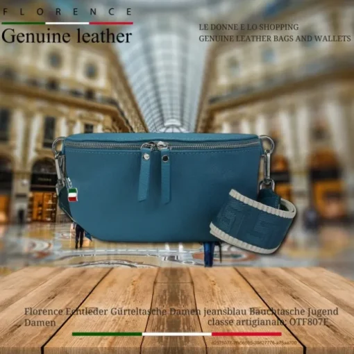 Florence Echtleder Gürteltasche Damen jeansblau Bauchtasche Jugend Damen OTF807F
