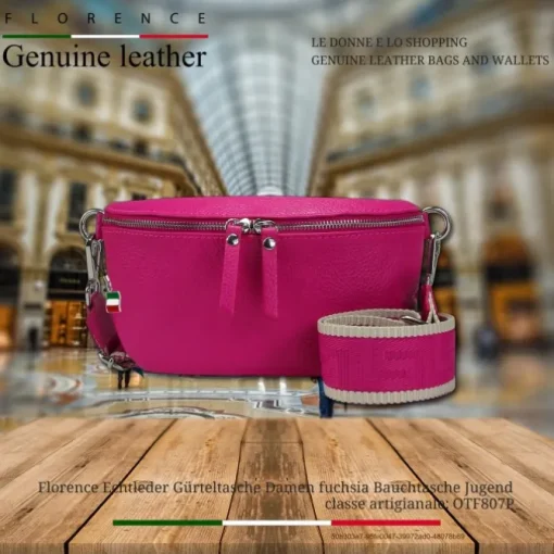 Florence Echtleder Gürteltasche Damen fuchsia Bauchtasche Jugend OTF807P