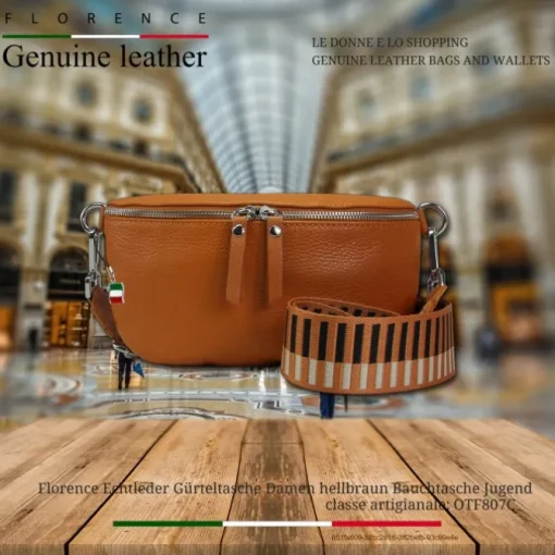 Florence Echtleder Gürteltasche Damen hellbraun Bauchtasche Jugend OTF807C