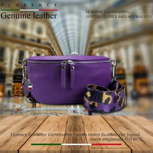 Florence Echtleder Gürteltasche Damen violett Bauchtasche Jugend OTF807V