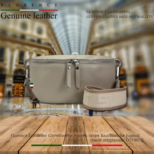 Florence Echtleder Gürteltasche Damen taupe Bauchtasche Jugend OTF807N