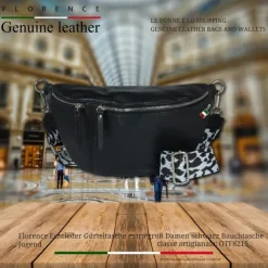 Florence Echtleder Gürteltasche extra groß Damen schwarz Bauchtasche Jugend OTF821S