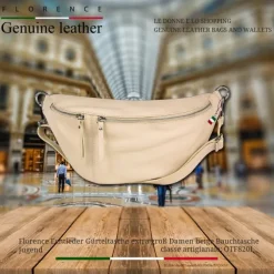 Florence Echtleder Gürteltasche extra groß Damen beige Bauchtasche Jugend OTF820I