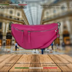 Florence Echtleder Gürteltasche extra groß Damen fuchsia Bauchtasche Jugend OTF820P