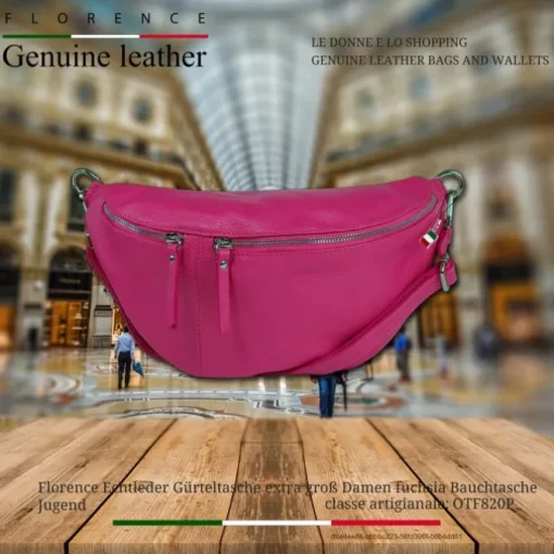 Florence Echtleder Gürteltasche extra groß Damen fuchsia Bauchtasche Jugend OTF820P