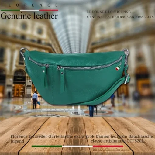 Florence Echtleder Gürteltasche extra groß Damen hellgrün Bauchtasche Jugend OTF820L