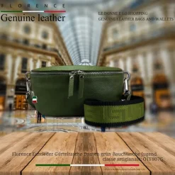 Florence Echtleder Gürteltasche Damen grün Bauchtasche Jugend OTF807G