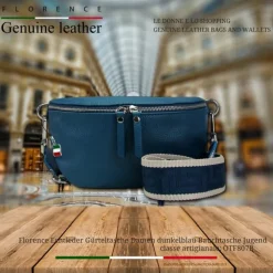 Florence Echtleder Gürteltasche Damen dunkelblau Bauchtasche Jugend OTF807B