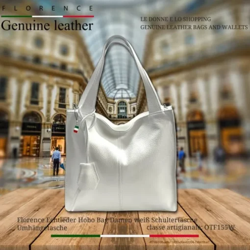Florence Echtleder Hobo Bag Damen weiß OTF155W