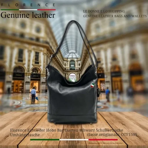 Florence Echtleder Hobo Bag Damen schwarz OTF159S