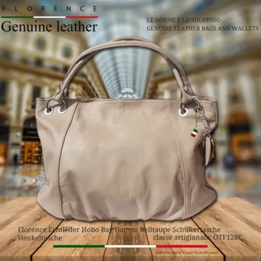 Florence Echtleder Hobo Bag Damen helltaupe Henkeltasche OTF128C