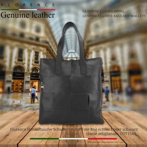 Florence Henkeltasche Tote Bag echtes Leder schwarz OTF116S