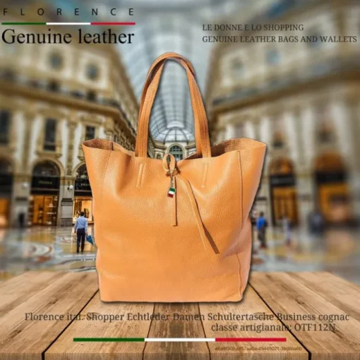 Florence ital. Shopper Echtleder Damen Business cognac OTF112N