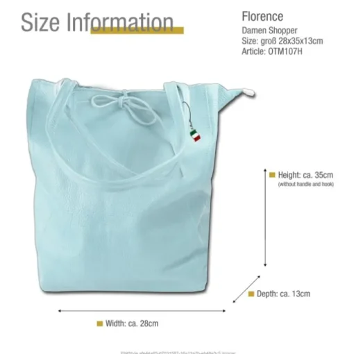 Florence ital. Shopper Echtleder Damen Business hellblau OTM107H