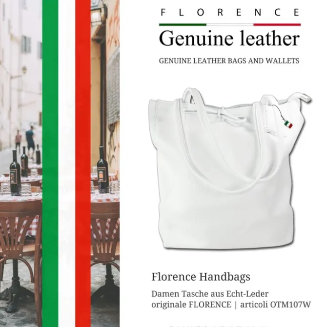 Florence ital. Shopper Echtleder Damen Business weiß OTM107W