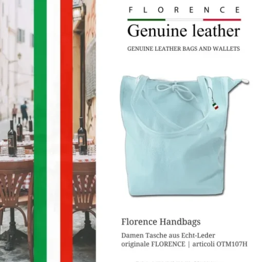 Florence ital. Shopper Echtleder Damen Business hellblau OTM107H