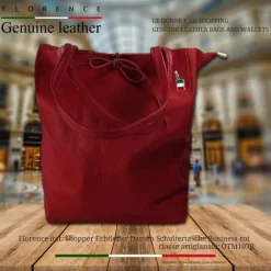 Florence ital. Shopper Echtleder Damen Business rot OTM107R