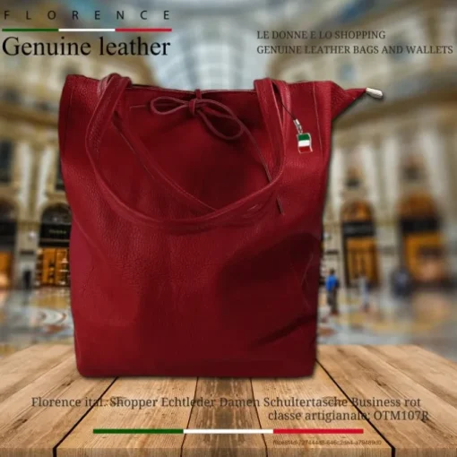 Florence ital. Shopper Echtleder Damen Business rot OTM107R
