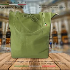 Florence ital. Shopper Echtleder Damen Business olivgrün OTM107G