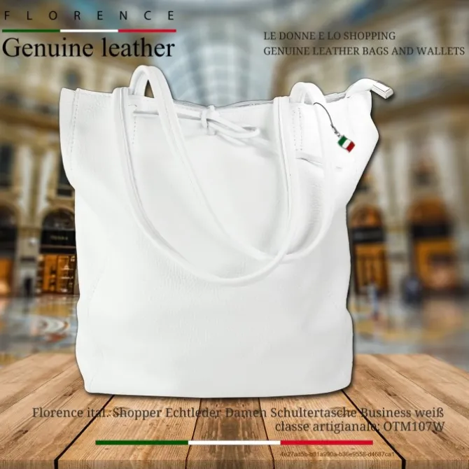 Florence ital. Shopper Echtleder Damen Business weiß OTM107W
