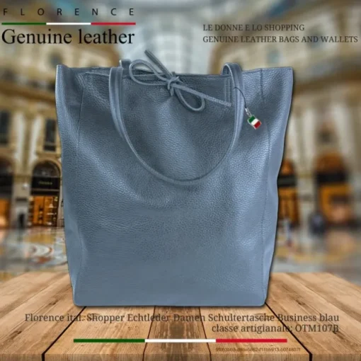 Florence ital. Shopper Echtleder Damen Business blau OTM107B