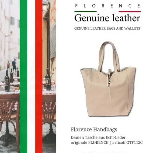 Florence ital. Shopper Echtleder Damen Business beige OTF112C