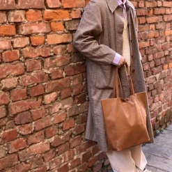 Florence ital. Shopper Echtleder Damen Business cognac OTF112N