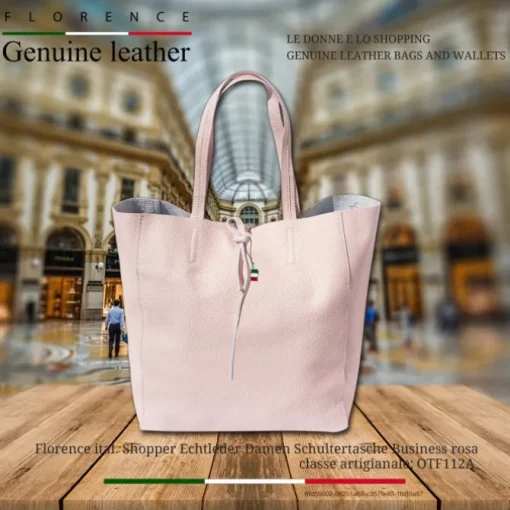 Florence ital. Shopper Echtleder Damen Business rosa OTF112A