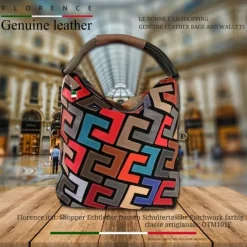 Florence ital. Shopper Echtleder Damen Patchwork farbig OTM101F