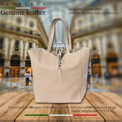 Florence ital. Shopper Echtleder Damen Business beige OTF112C