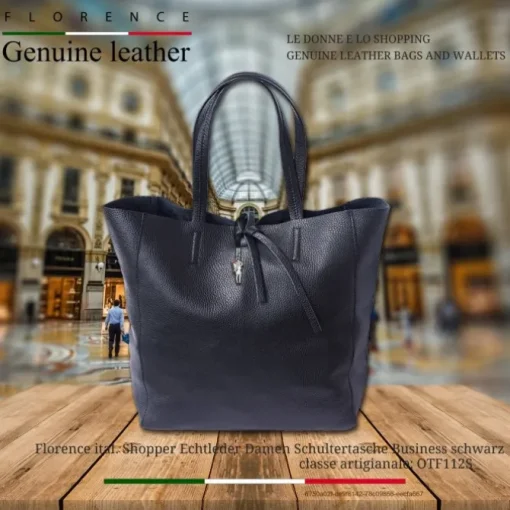 Florence ital. Shopper Echtleder Damen Business schwarz OTF112S