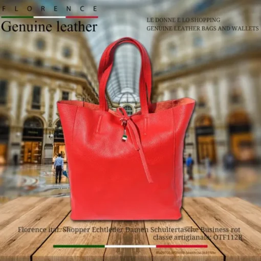 Florence ital. Shopper Echtleder Damen Business rot OTF112R