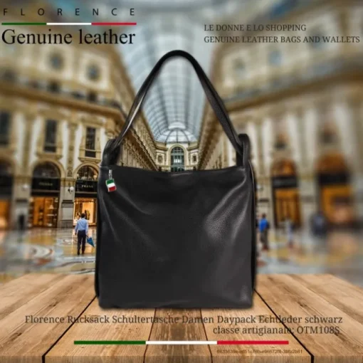 Florence Rucksack Damen Daypack Echtleder schwarz OTM108S