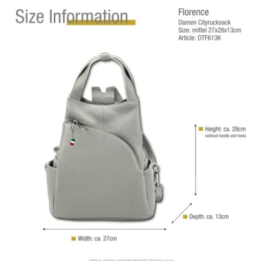 Florence Rucksack Damen Echtleder Cityrucksack hellgrau OTF613K