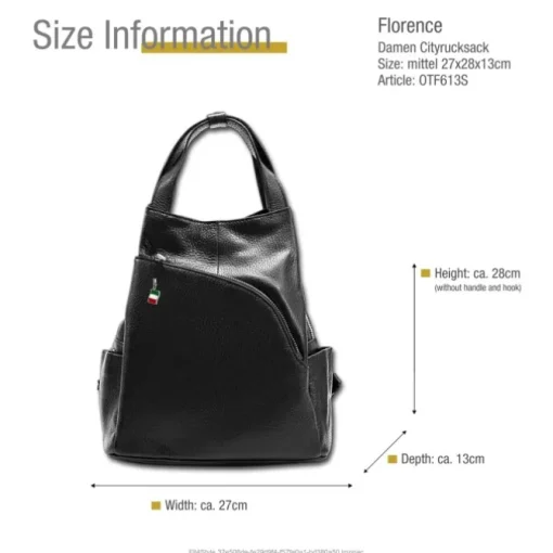Florence Rucksack Damen Echtleder Cityrucksack schwarz OTF613S