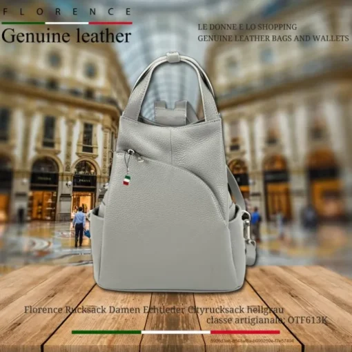 Florence Rucksack Damen Echtleder Cityrucksack hellgrau OTF613K