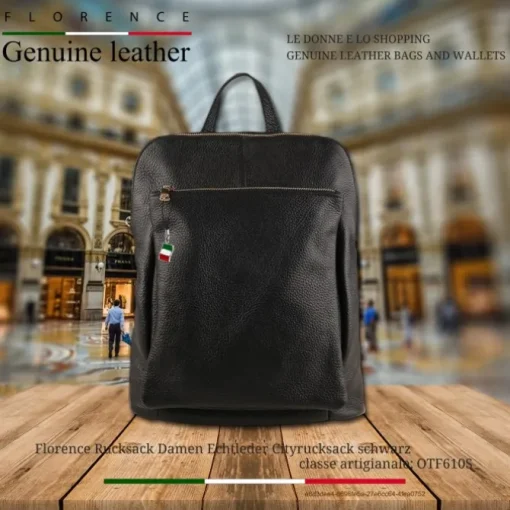 Florence Rucksack Damen Echtleder Cityrucksack schwarz OTF610S