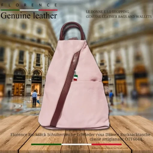 Florence Rucksack Echtleder rosa Damen Rucksacktasche OTF604A