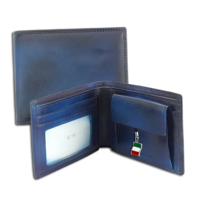 Florence Vintage Portemonnaie echtes Leder blau Brieftasche OPF100B