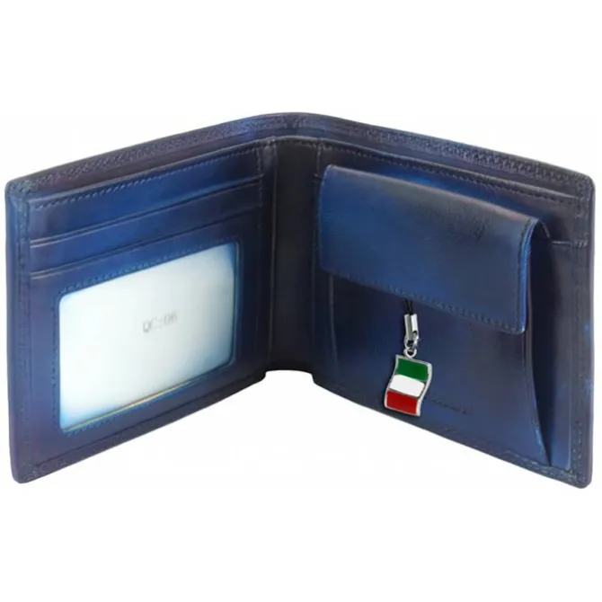 Florence Vintage Portemonnaie echtes Leder blau Brieftasche OPF100B