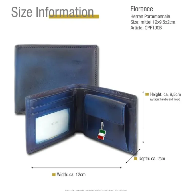 Florence Vintage Portemonnaie echtes Leder blau Brieftasche OPF100B