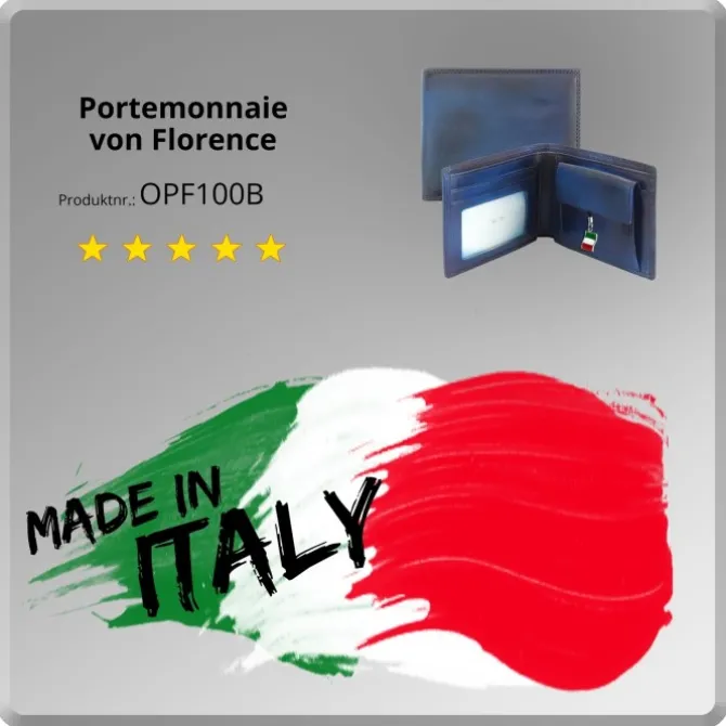 Florence Vintage Portemonnaie echtes Leder blau Brieftasche OPF100B