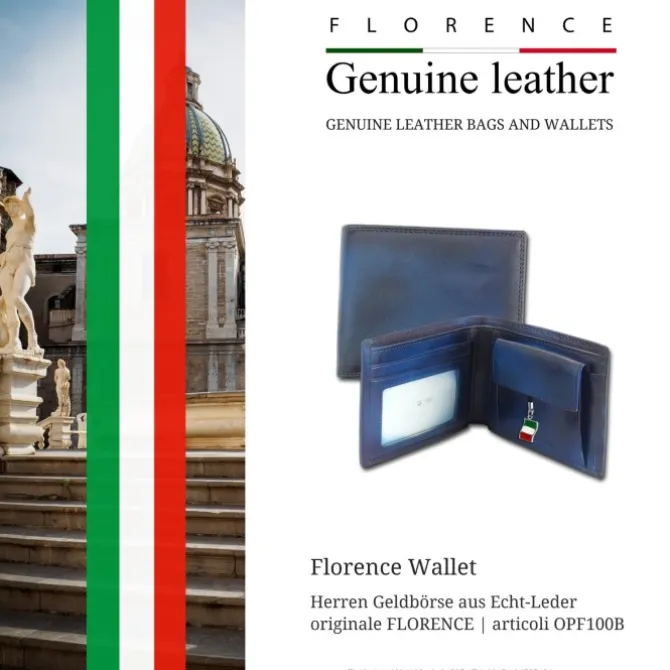 Florence Vintage Portemonnaie echtes Leder blau Brieftasche OPF100B