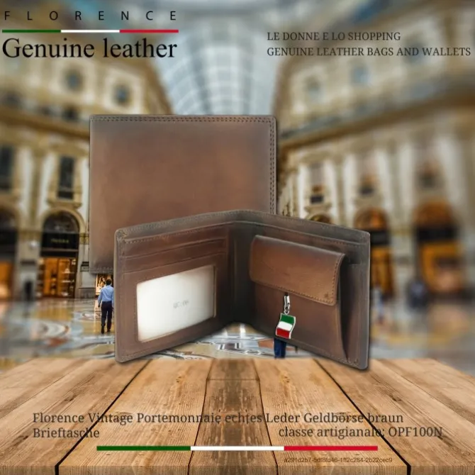 Florence Vintage Portemonnaie echtes Leder braun Brieftasche OPF100N