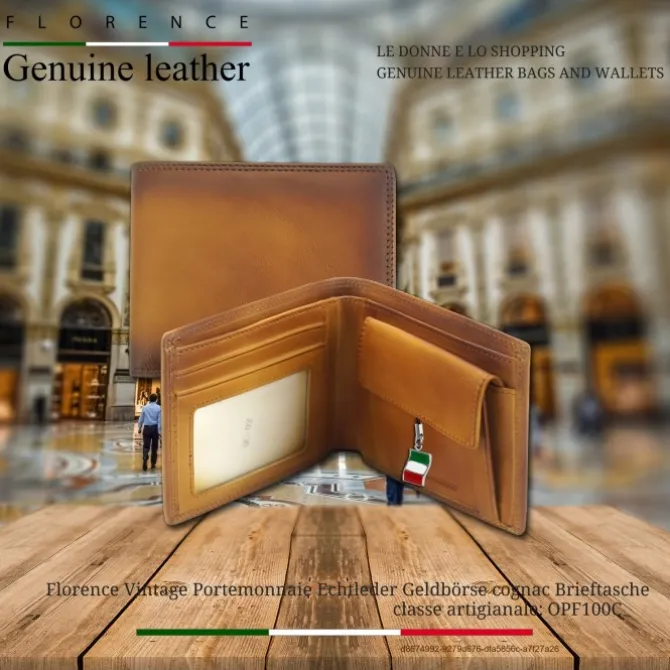 Florence Vintage Portemonnaie Echtleder cognac Brieftasche OPF100C